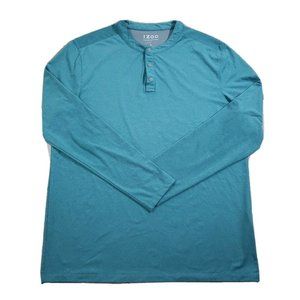 Men's Performance Stretch CoolFx Blue Long Sleeve Henley T Shirt Pullover Medium
